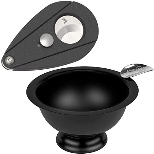 XIKAR Xi2 Cigar Cutter, Spring-Loaded, 54 to 60 Ring Gauge (Granite Gray) with Stinky Cigar Personal Size Ashtray (Matte Black)