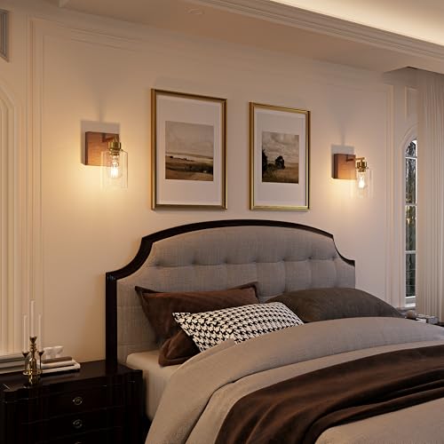Image of Rayogale Walnut Battery Operated Wall Sconce Set of Two with Remote Control