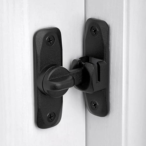 Image of INIRET Matte Black 90 /180 Degree Barn Door Latches, Zinc Alloy Right Angle Gate Lock, Flip Door Latch Hardware, Security Sliding Door Lock for Cabinets, Bathroom, Barn Door