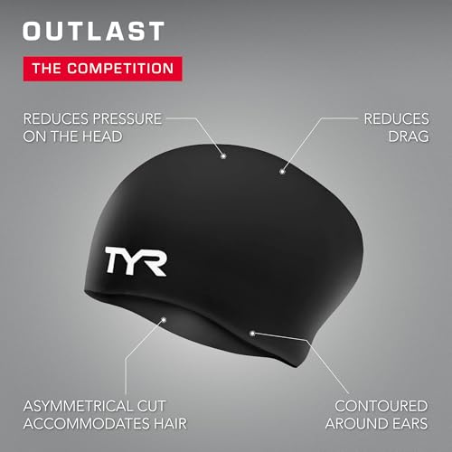 Image of TYR Wrinkle-Free Silicone Long Hair Swim Cap, Durable Asymmetric Hydrodynamic Swim Cap for Long Hair, Braids, and Dreadlocks | Long Hair Accommodation | 100% Silicone Construction | Wrinkle-Free Hydrodynamic Fit | Contour Cut Edges