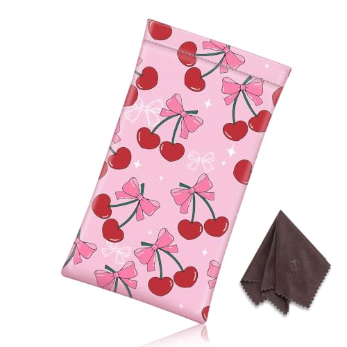 Image of FINTIE Soft Eyeglasses Case with Cleaning Cloth, Portable Squeeze Top Vegan Leather Glasses Pouch, Sunglasses Eyewear Bag