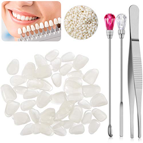 Set of Teeth Veneers with 50g Tooth Solid Gel and Stirring Needle Spoon Temporary Repair Kit Thermal Beads for Halloween Makeup Scary Theme Party Makeup Filling