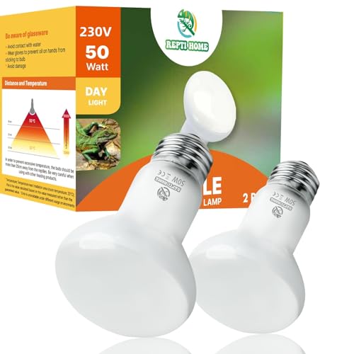 REPTI HOME Reptile Heat Lamp Bulbs, Heat Bulb for Reptiles 2 Pack-50W, E27 Vivarium Basking Spot Light for Tortoise Lizard