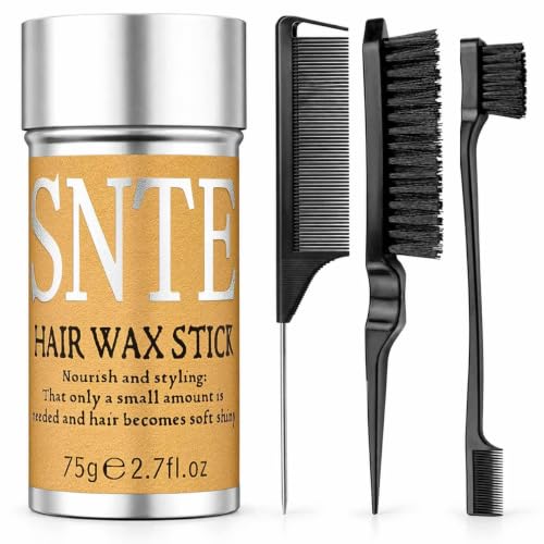 Slick Back Hair Brush & Hair Wax Stick Set - Frizz...