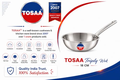 Image of TOSAA TRIPLY Wok 18 CM (1250 ML)|Made with Premium triply Construction for Better Durability and Long-Lasting Performance.