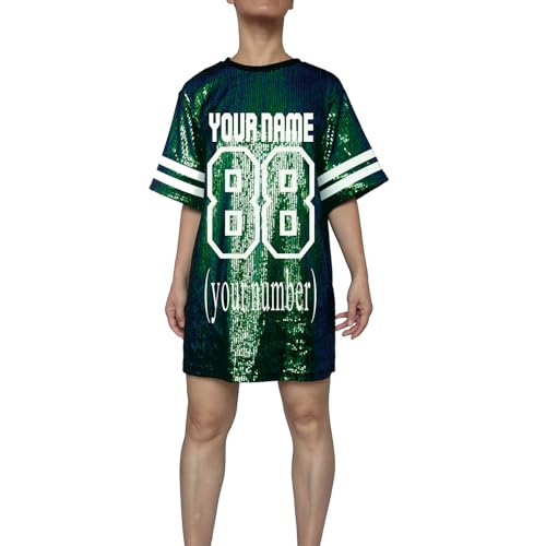 Whitewed Customized Number Name Sequin Jersey Dress Shirt for Adult Women Birthday Gifts Games Day