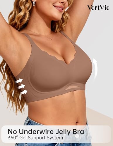 Image of Vertvie Jelly Bras for Women No Underwire Supportive | Seamless Wireless Bralette, Cool Breathable Mesh, Push Up Scalloped V-Neck, Full Coverage Tshirt Bra, Soft Comfortable