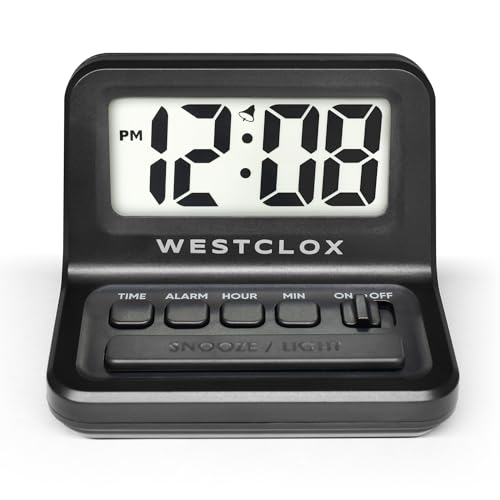Image of Westclox LCD Digital Bedside Alarm Clock with White Backlit Display and Snooze Function, Battery Operated, (Black, 3-Inch)