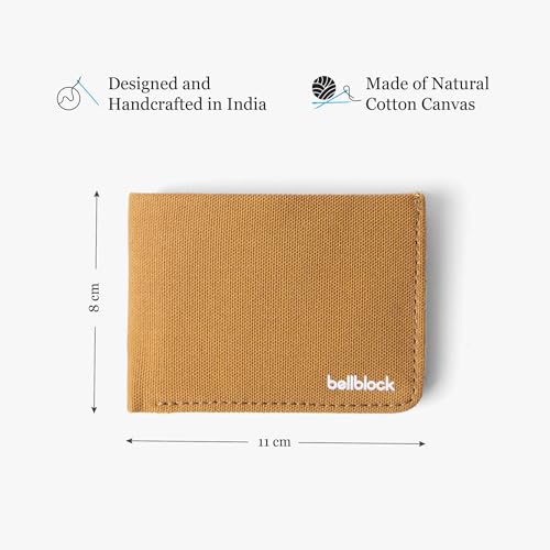 Image of Bellblock Slim Sleeve Canvas Wallet for Men /Women | Minimal Handcrafted Bifold Wallet | with Sim, Mobile Pin & Hidden Extra Card Slots | Mustard