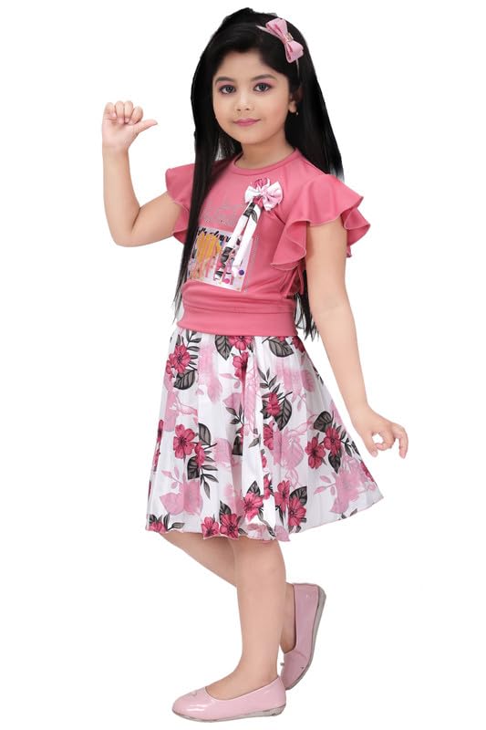 Image of SAIMINA Dresses Girls Regular Fit Printed Casual, Dailywear and Festivewear Cotton Dress Set