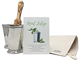 Mint Julep Cocktail Essential Tool Kit - (2) 12oz Cups, Lewis Bag, Muddler/Mallet and Recipe Card (5 items)