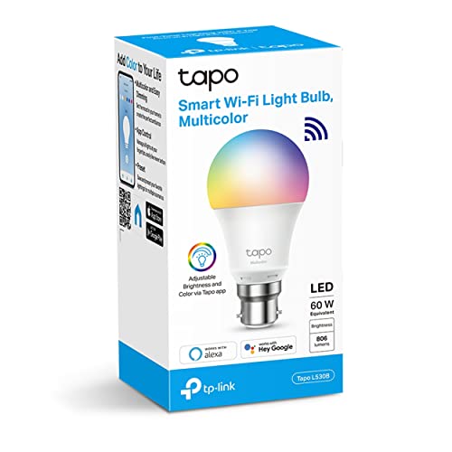 Image of TP-Link Tapo Smart Bulb, Smart Wi-Fi LED Light, B22, 8.7W, Compatible with Alexa(Echo and Echo Dot) and Google Home, Colour-Changeable, No Hub Required (Tapo L530B) [Energy Class A+], Multi, Standard