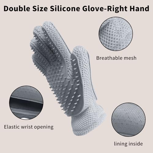 Image of 2 in 1 Pet Grooming Gloves - Cat and Dog Glove Brush, High Efficiency Pet Hair Removal Massage Glove, Clean Hair on Both Sides (Grey /1 Piece)