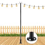 String Light Pole for Ground, 8FT Heavy Duty Adjustable Metal Poles for Outdoor String Light Hanging with Flange Base, Backyard, Garden, Patio, for Party (1 Pcs)