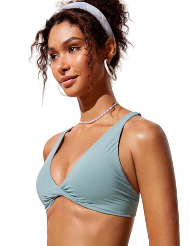 Image of CRZ YOGA Twist Front Bikini Tops | Removable Pads, A-C Cup, V Neck, Criss Cross Back, Swim, Bathing Suit Bra for Women