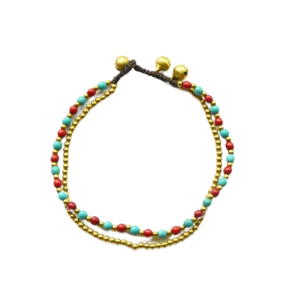 cavigliera Stile Etnico Campane con Perline di Rame Turchese Cavigliere da Donna Spiaggia Cavigliere per Piedi Stile Bohemien Europeo e Americano da Donna (Colore : Miscellaneous Stone) (Turquoise G)