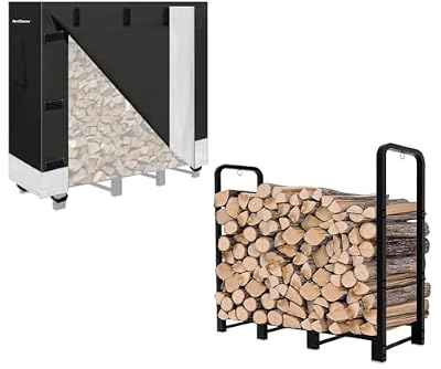 Artibear 4ft Firewood Rack with Waterproof Wood Pile Cover for Outside, Log Rack with Cover for Firewood, Bright Black Wood Holder