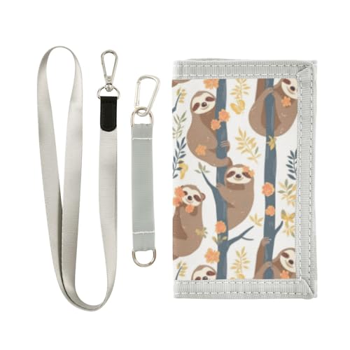 Wusikd Cute Sloths Kids Wallet for Boys Girls Hanging Tree Flowers Toddler Trifold Wallet Novelty Wallet for Teens Women Men
