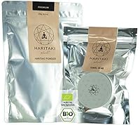 BIO Haritaki Pulver - Premium Qualität - Veganes Haritaki Ayurveda Pulver - EU Bio zertifiziert, Laborgeprüft, Halal und Kosher - 100% natürlich - Travel-Dose und Messlöffel inkludiert