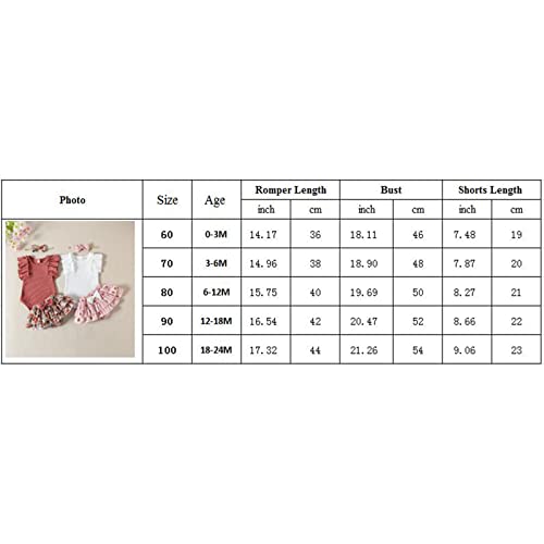 Kaipiclos Infant Baby Girl Clothes Cute Summer Outfit Shorts Set Solid Ribbed Ruffle Top Romper Floral Skirt Shorts Headband (Red Brown, 12-18 Months) #TOP6