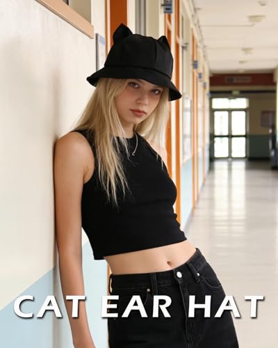 Sombrero tipo bucket con orejas de gato para mujer miniatura 2
