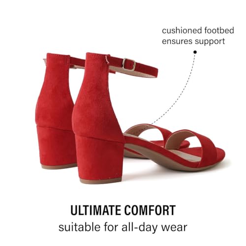 Image of J. Adams Daisy Heeled Sandals - Ankle Strap Low Block, Open Toe Dress Pumps, Chunky Heels - Dressy Shoes for Women - Bridal, Wedding, Summer Sandals