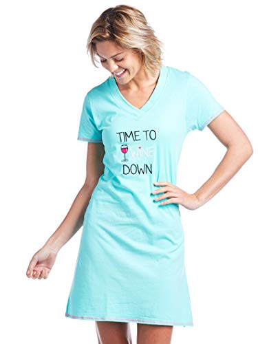 Caramel Cantina Women's Night Shirt Vneck Cotton Short Sleeve (Small, Wine Down)