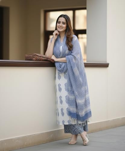Image of ANNI Designer Women's Viscose Blend Straight Printed Kurta with Palazzo & Dupatta | Sleeveless Ethnic Kurta Set for Women | Casual Office Wear
