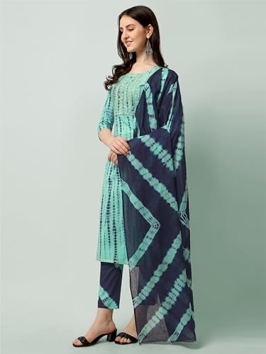 Image of MIRCHI FASHION Pure Cotton Women Straight Embellished Ajrakh Print Kurti Set with Dupatta and Pant