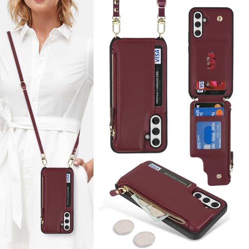 Pochette portefeuille Samsung A54 5G avec sangle amovible et porte-carte zippé pour femme