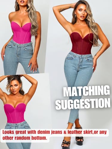 Image of ChiaoLezhee Heart Corset Top For Women, Sexy Concert Outfits Going Out, Strapless Crop Top, Overbust Bustier