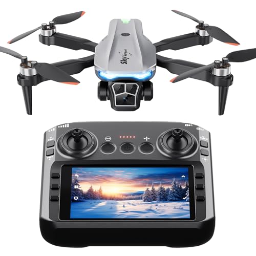 Skyvoyant Drone with Camera - 4.5 inch LCD RC Screen and Brushless Motor Drone for Adults/Kids, Foldable 1080P HD RC quadcopter. Waypoint Fly, Altitude Hold, One Key Take Off/Landing, Gesture Selfie, 3D Flip, Long Flight Time