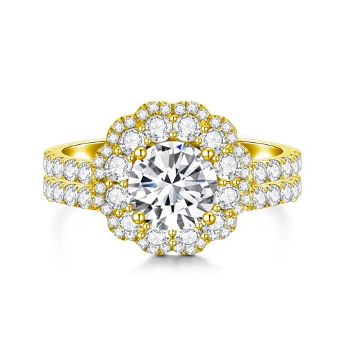 2.14 Carat (ctw) Round-Cut Moissanite Wedding Engagement Ring Set for Women, White Gold Bridal Sets Wedding Band Engagement Rings, Customizable 925 Sterling Silver, 10k gold, 14k gold, 18k gold