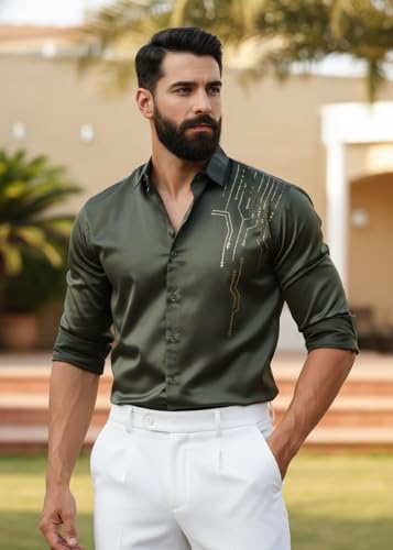Image of IndoPrimo Men's Stylish Satin Shirt for Party, Formal, Daily and Casual Wear Full Sleeve Shirt for Men