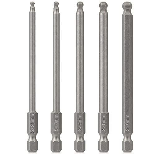 Ball End Hex Head Allen Wrench Drill Bit Set, LATTOOK 5PCS Metric S2 Steel Hex Bits Set, 1/4