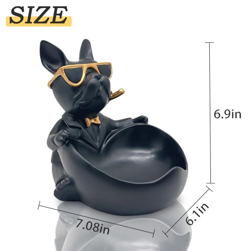 Huhote Bulldog Candy Bowl Decor, Heart-Shaped Key Holder Bowl Candy Dish, Bulldog Accessories, Resin Bulldog Statue for Office Desk Home Decor Figurines Entryway Table Decor (Black) by Huhote - Image 3
