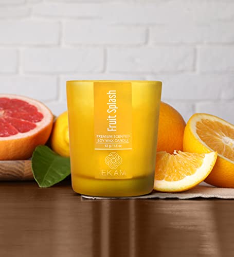 Image of EKAM Fruit Splash Votive Soy Wax Scented Candle, 40 Grams, 10 Hours Burn Time| Long Lasting Premium Candles | Ideal for Home Decor | Gifting & Aromatherapy (Pack of 9)