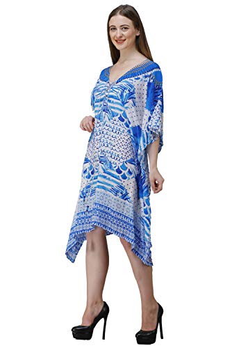 Image of RAVI RAJORIA Georgette Digital Printed Beach Wear Kaftan Blue Free Size R800 | Multi Color 2