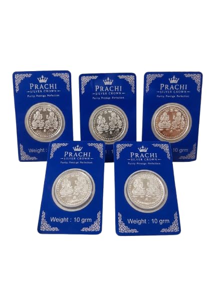 PRACHI German Silver Coin Set of 5 (10 Gram Each) | ATM Plastic Card Packing | Lakshmi Ganesh Temple Coin | Gift & Pooja Purpose-image-14
