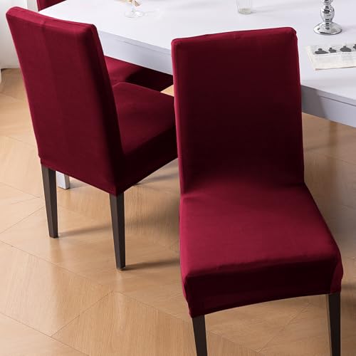 Image of HOKIPO 'SereneSolids' 140 GSM Stretchable Dining Chair Cover - Set of 1, Burgundy (AR-6246-BRGN)