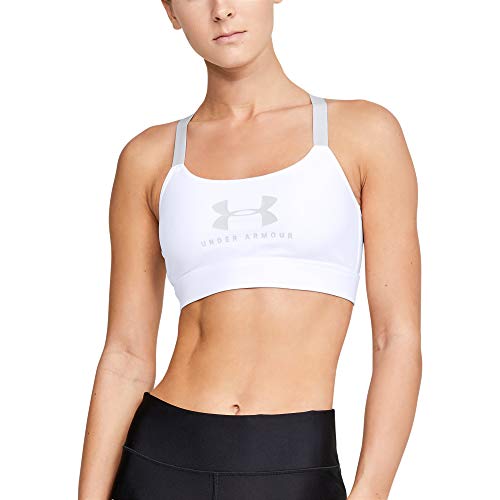 Under Armour Women's Armour Mid Keyhole Bra Graphic Sports Bra , White (100)/Halo Gray , Large