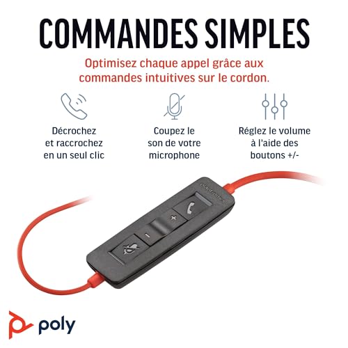 Micro-casque Poly Blackwire 3210 monaural pour visioconférence et cours en ligne - 3