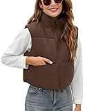 AKEWEI Womens Winter Sleeveless Jacket Coat Basic Crop Vest Stand Collar Waistcoat Zipper Coat Outer