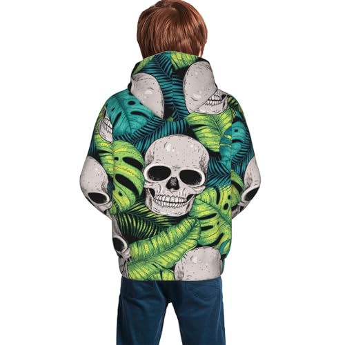 Skull and Palm Leaves Kid Hoodies Boys Sweatshirts Girls Pullover with Pocket4