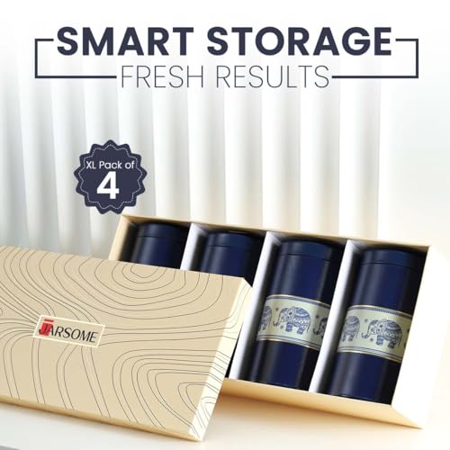 Image of Mandala Collection Airtight Kitchen Container Set| 1400ml- Set of 4| Food Grade Metal Jars for Rice, Atta, Besan & Flour Storage| Vacuum Lid, Rust Resistant| Blue Elephant Canisters