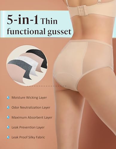 Image of AIRCUTE Washable Women Urine Incontinence Underwear Leak Proof Panties for Bladder Leak with 50 ml Absorbency 3 Pack (Beige, M)