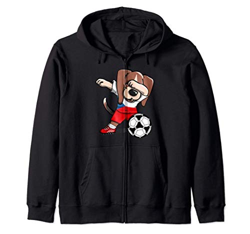 Dabbing Beagle Dog Czech Republic Football Czech Flag Soccer Zip Hoodie, Black