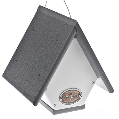Amish Valley Products Wren Bird House Poly Wood Lumber Easy Clean Out Design Eco Friendly Hanging Cable Birdhouse (Stone Grey/White) #TOP1