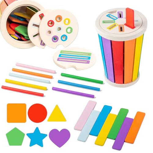 Pmueuff Montessori Spielzeug ab 1 Jahr, 3-in-1 Holzspielzeug Kinder Farben Lernen Sortierspiel Montessori Spielzeug ab 1 2 3 Jahre Kleinkind Steckspiel Sensorik Spielzeug Geschenk für Mädchen Jungen