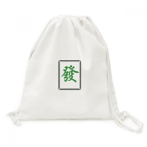 Toile drawstring backpack voyage sacs ornés de tuiles mahjong vert premium